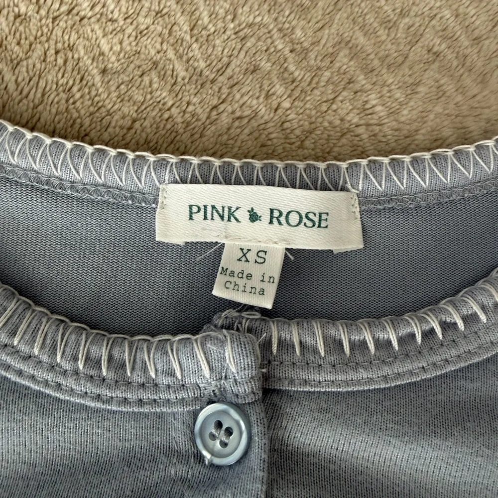 Pink Rose Light Blue Button-Front Top - Picture 4 of 4